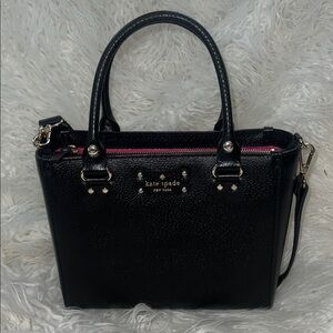 Like New Kate Spade New York Black Leather Shoulder/Hand Bag with pink Lining